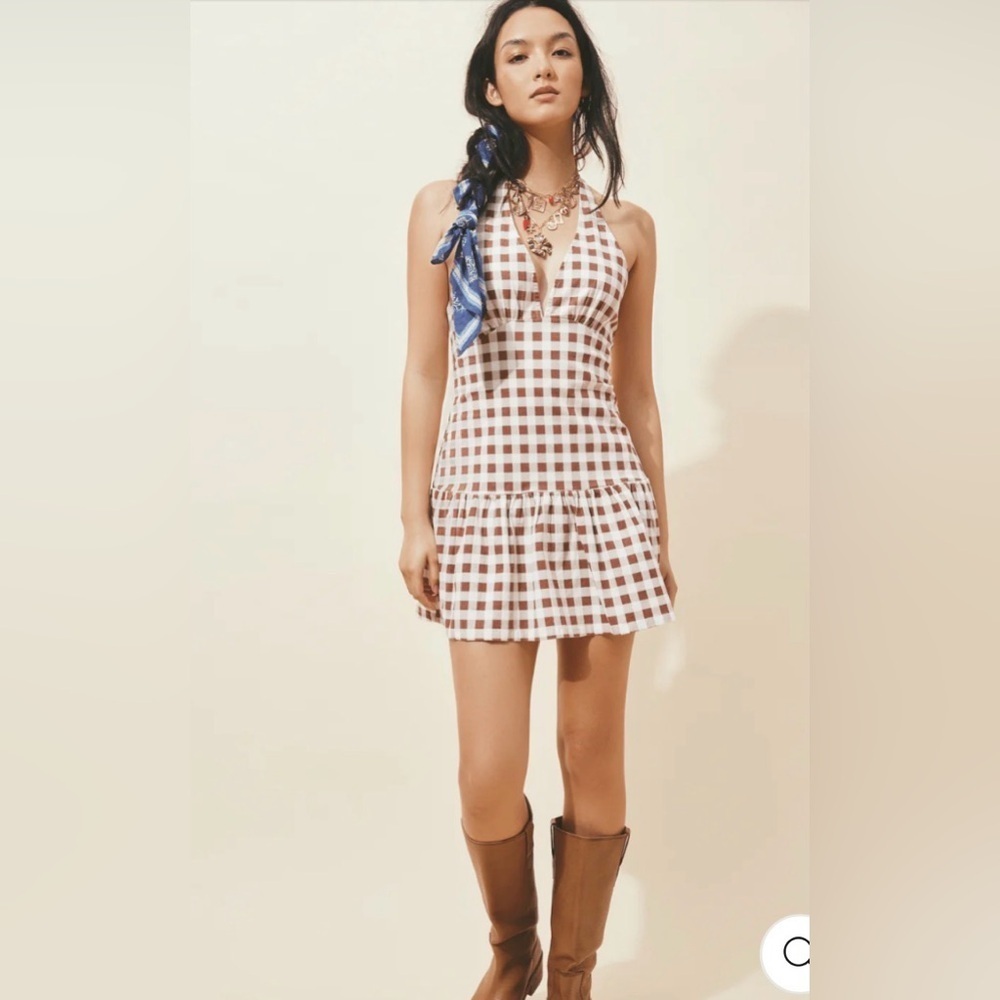 Free People Cecil Mini Gingham Halter Dress Size XS NWT